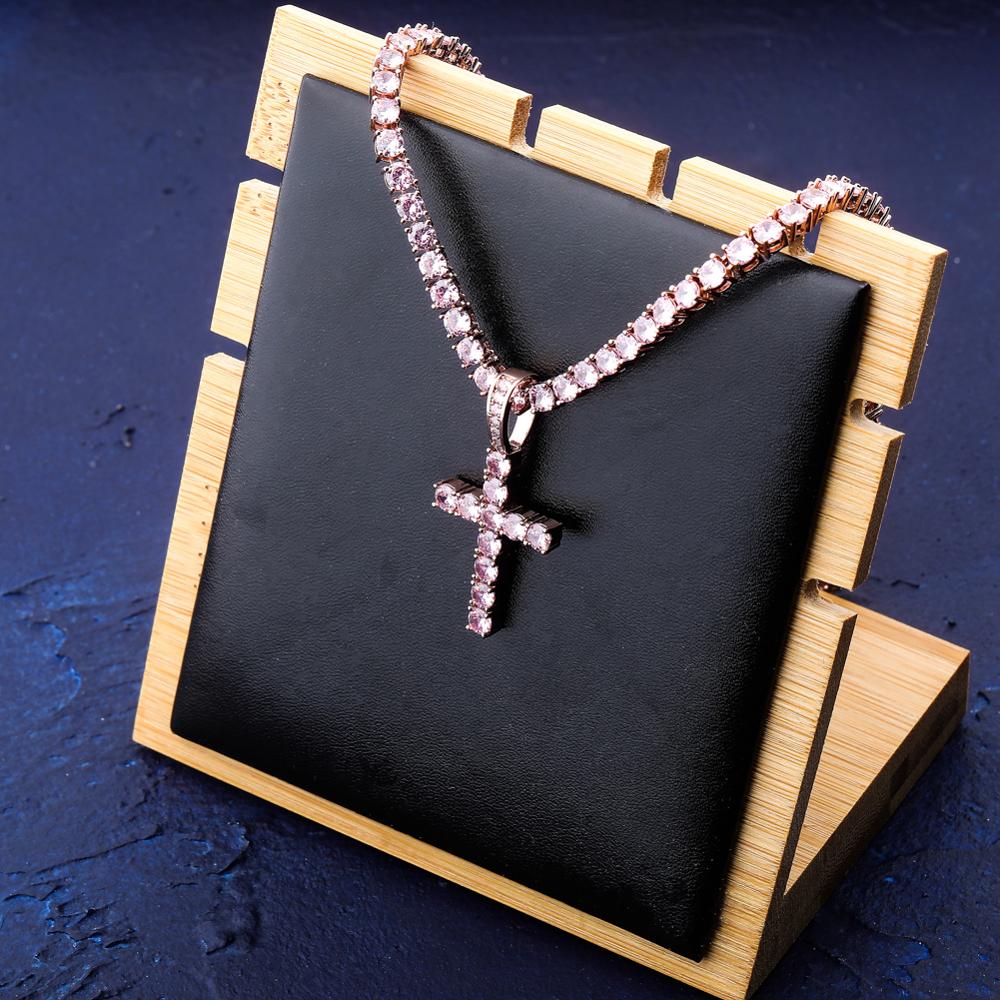 VIVILADY Hip Hop Titanium Steel Reflective Pearl Cross Necklace